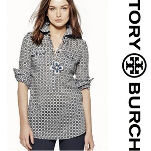 Tory Burch Brigitte Navy and White Button Down Shirt Tunic